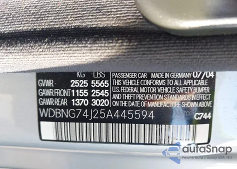 2005 Mercedes-Benz S 55 Amg из США, поврежденный, VIN WDBNG74J25A445594